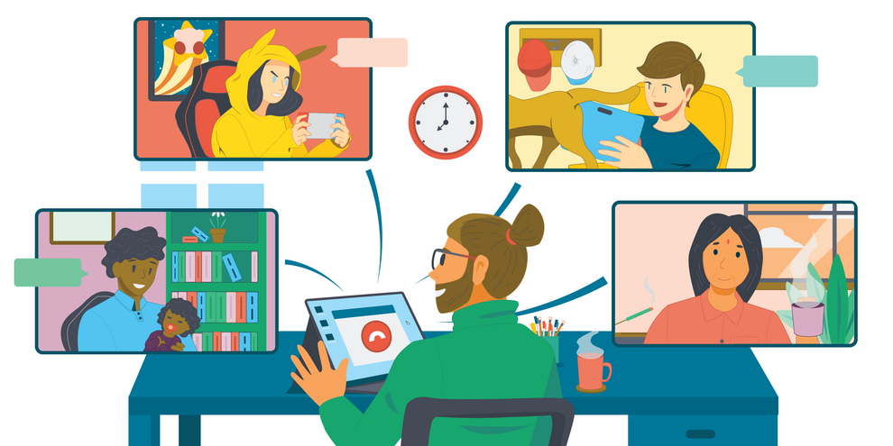 TOPdesk Library Illustration - Image used for invitations to weekly coffee breaks in 2020 when TOPdesk was fully remote.